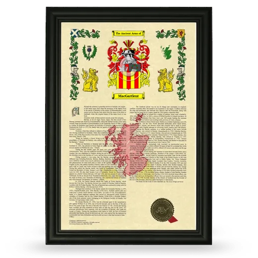 MacGartlent Armorial History Framed - Black