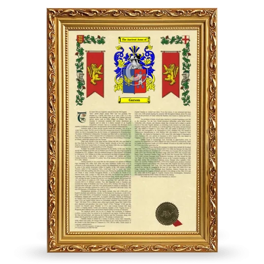 Garson Armorial History Framed - Gold