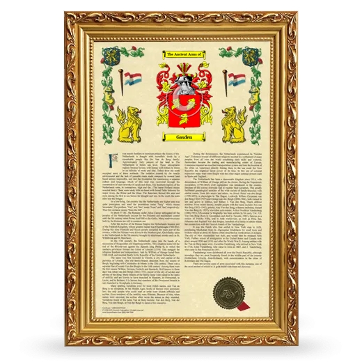 Gasden Armorial History Framed - Gold