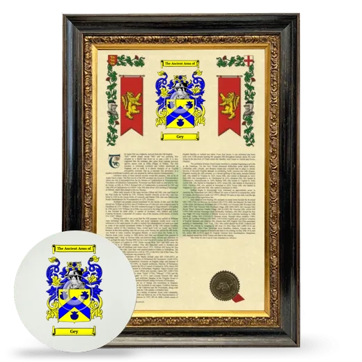 Gey Framed Armorial History and Mouse Pad - Heirloom