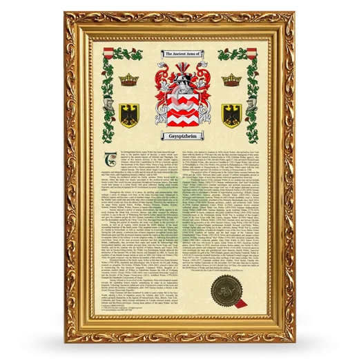 Gayspizheim Armorial History Framed - Gold