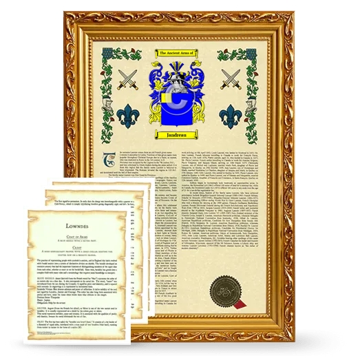 Jandreau Framed Armorial History and Symbolism - Gold