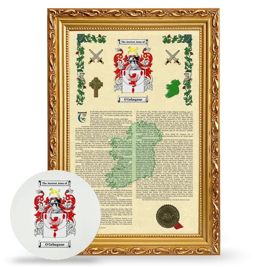 O'Gehagane Framed Armorial History and Mouse Pad - Gold