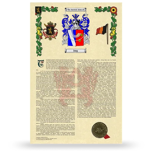 Jorg Armorial History with Coat of Arms