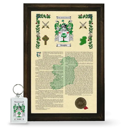 Heraghty Framed Armorial History and Keychain - Brown