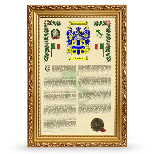 Girardetti Armorial History Framed - Gold