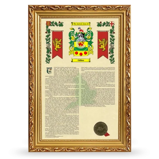 Gidian Armorial History Framed - Gold