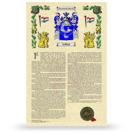 Geffand Armorial History with Coat of Arms