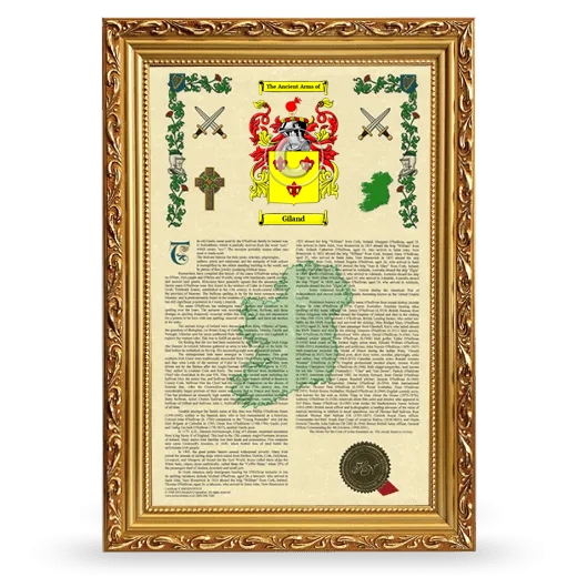 Giland Armorial History Framed - Gold