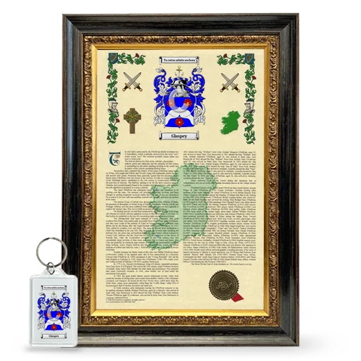 Glaspey Framed Armorial History and Keychain - Heirloom