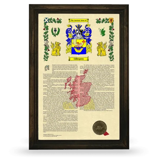 Gillespery Armorial History Framed - Brown