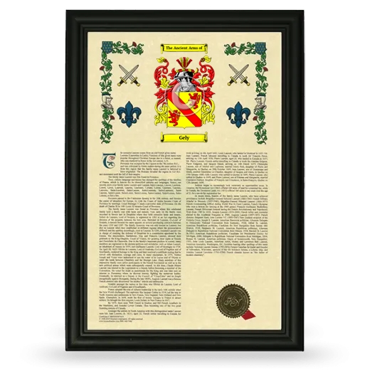 Gely Armorial History Framed - Black