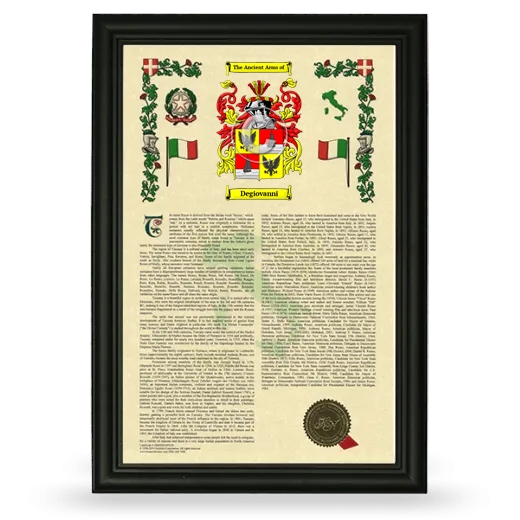 Degiovanni Armorial History Framed - Black