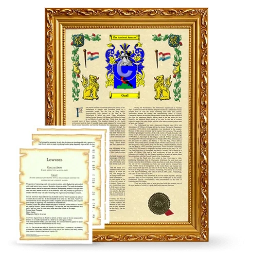 Gual Framed Armorial History and Symbolism - Gold