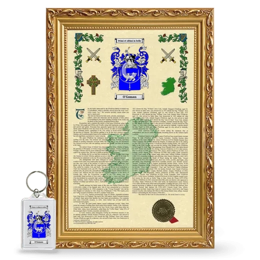 O'Goman Framed Armorial History and Keychain - Gold