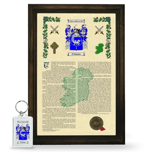 O'Gomane Framed Armorial History and Keychain - Brown