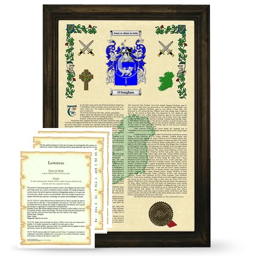 O'Gorghan Framed Armorial History and Symbolism - Brown