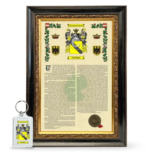 Gottlingel Framed Armorial History and Keychain - Heirloom