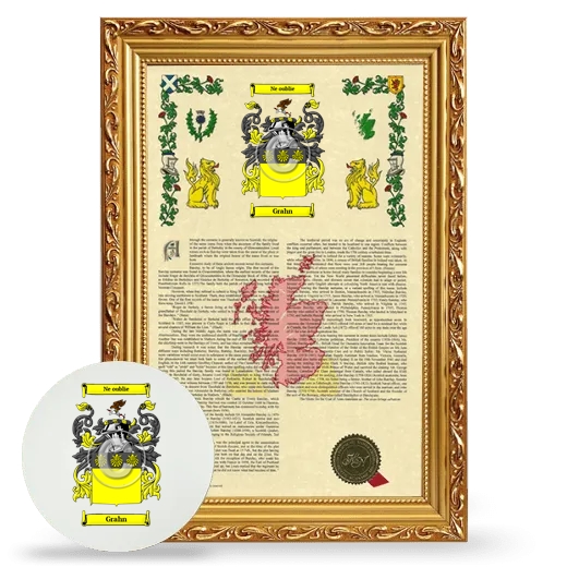 Grahn Framed Armorial History and Mouse Pad - Gold