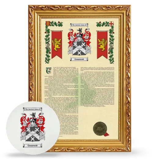 Grunewoit Framed Armorial History and Mouse Pad - Gold