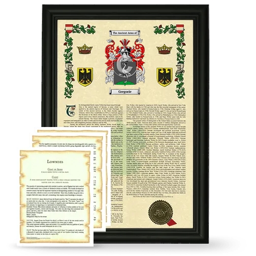 Gregorie Framed Armorial History and Symbolism - Black