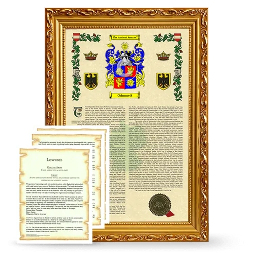 Grimmett Framed Armorial History and Symbolism - Gold