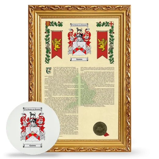 Groves Framed Armorial History and Mouse Pad - Gold