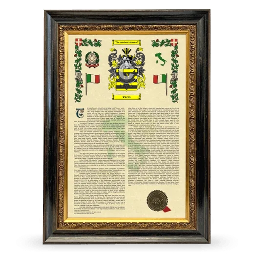 Varin Armorial History Framed - Heirloom