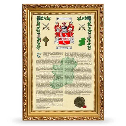 O'Gunning Armorial History Framed - Gold