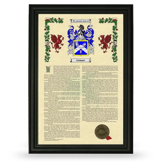 Gwinnet Armorial History Framed - Black