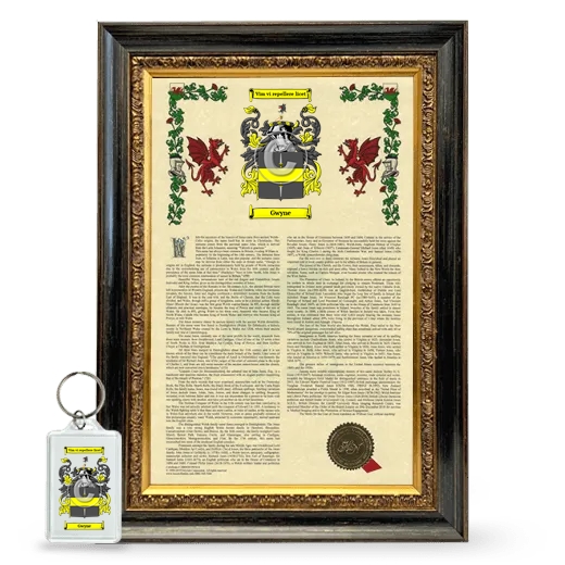 Gwyne Framed Armorial History and Keychain - Heirloom