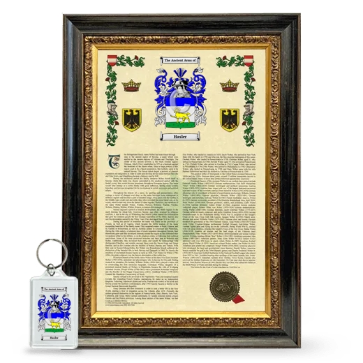 Hasler Framed Armorial History and Keychain - Heirloom