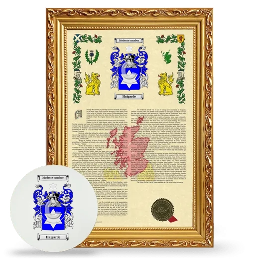 Haigarde Framed Armorial History and Mouse Pad - Gold