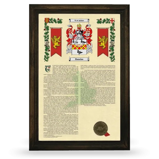 Hancins Armorial History Framed - Brown