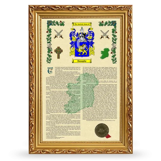 Hanophy Armorial History Framed - Gold