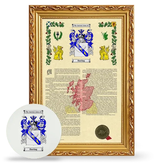 Harting Framed Armorial History and Mouse Pad - Gold