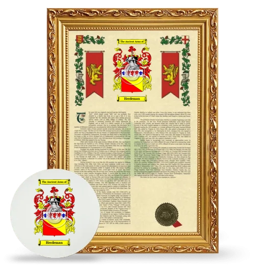Herdeman Framed Armorial History and Mouse Pad - Gold