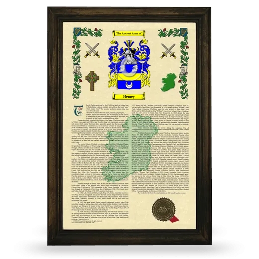 Herney Armorial History Framed - Brown