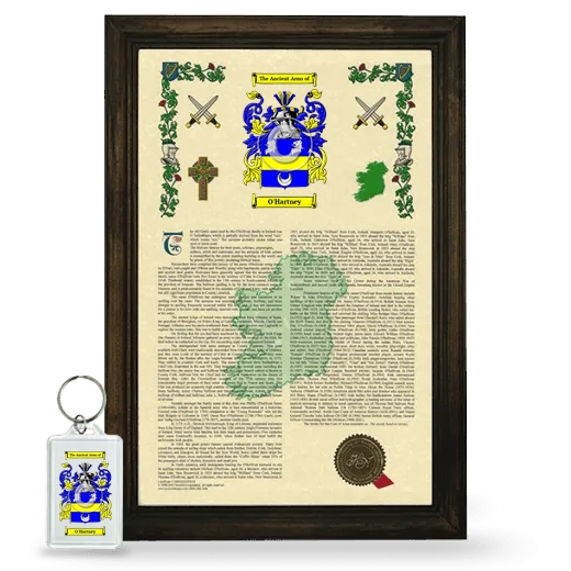 O'Hartney Framed Armorial History and Keychain - Brown