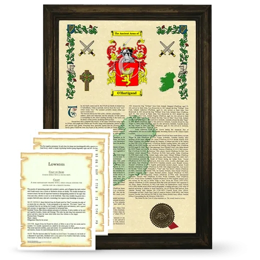 O'Hartigand Framed Armorial History and Symbolism - Brown