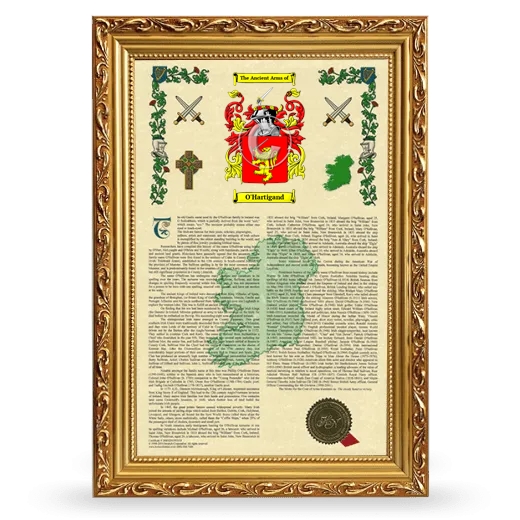 O'Hartigand Armorial History Framed - Gold