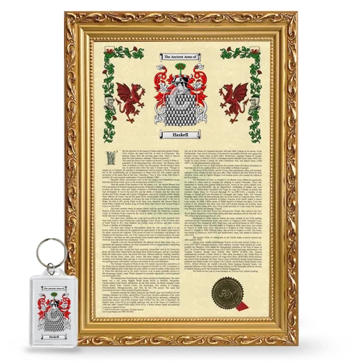 Haskell Framed Armorial History and Keychain - Gold