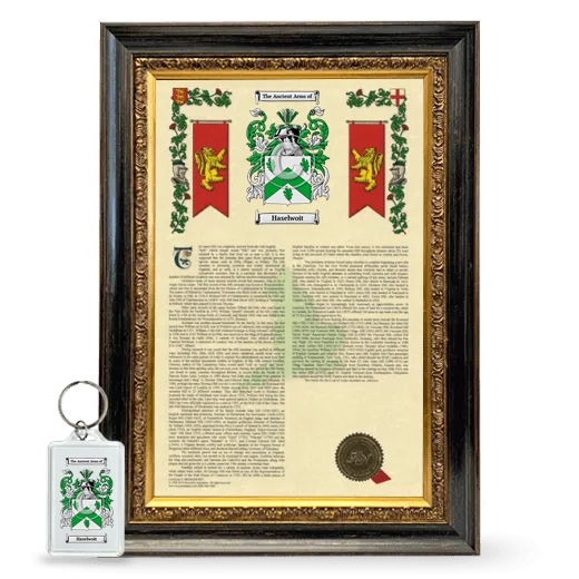 Haselwoit Framed Armorial History and Keychain - Heirloom