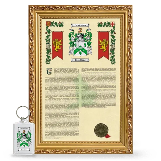 Hesseldend Framed Armorial History and Keychain - Gold