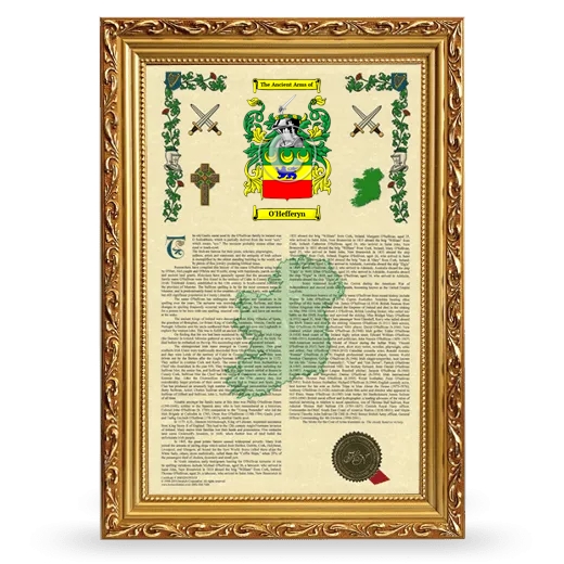 O'Hefferyn Armorial History Framed - Gold