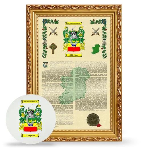 O'Heyfran Framed Armorial History and Mouse Pad - Gold