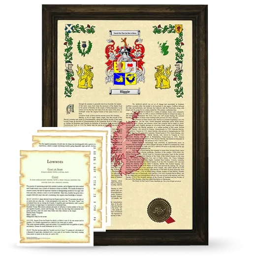 Higgie Framed Armorial History and Symbolism - Brown