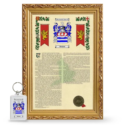 Hennon Framed Armorial History and Keychain - Gold