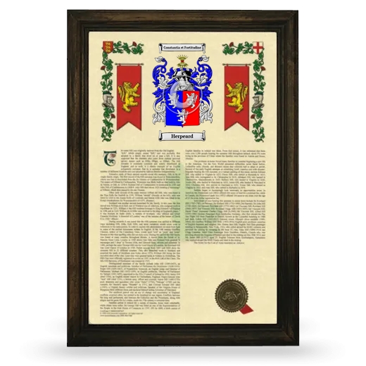 Herpeard Armorial History Framed - Brown