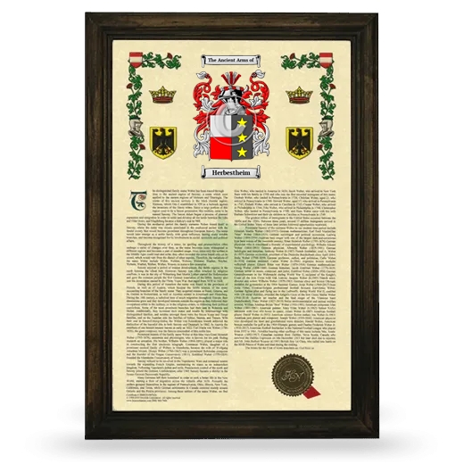 Herbestheim Armorial History Framed - Brown